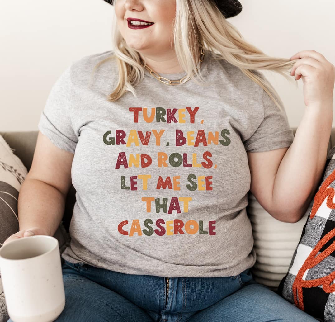 Turkey, gravy, beans and rolls graphic tee