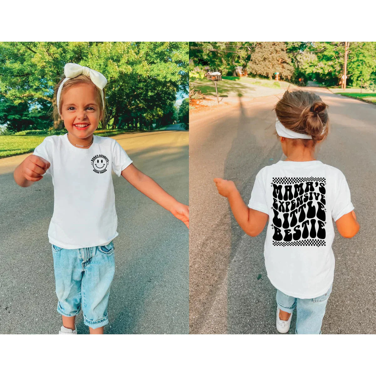 MAMA’S EXPENSIVE LITTLE BESTIE WITH POCKET ACCENT  GRAPHIC TEE/COLOR OPTIONS