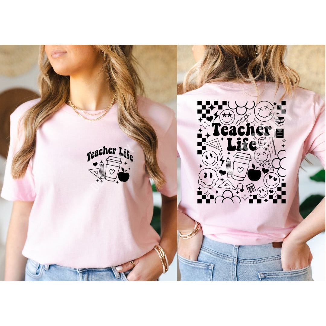 TEACHER LIFE -W/POCKET ACCENT GRAPHIC TEE