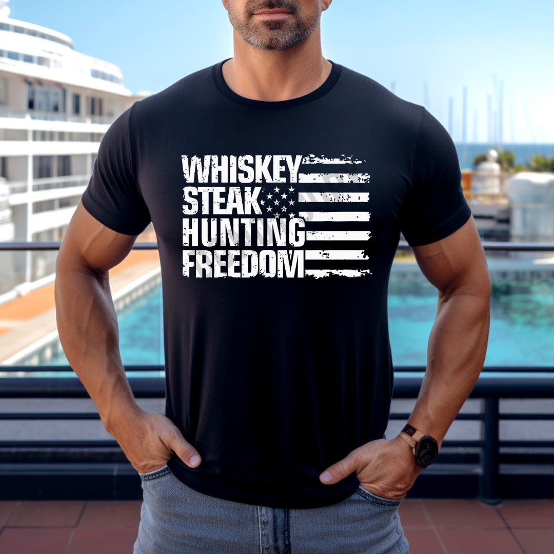 Whiskey, Steak, Hunting, Freedom Graphic Tee