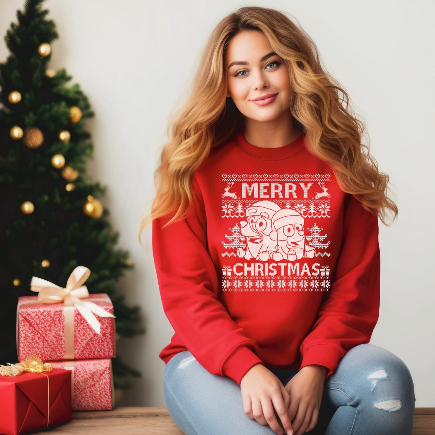 Blue Dog Christmas Sweater ~ Mommy & Me Graphic sweatshirts