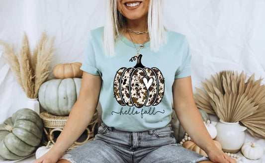 Cowhide Hello Fall Pumpkin Graphic tee/Sweatshirt options