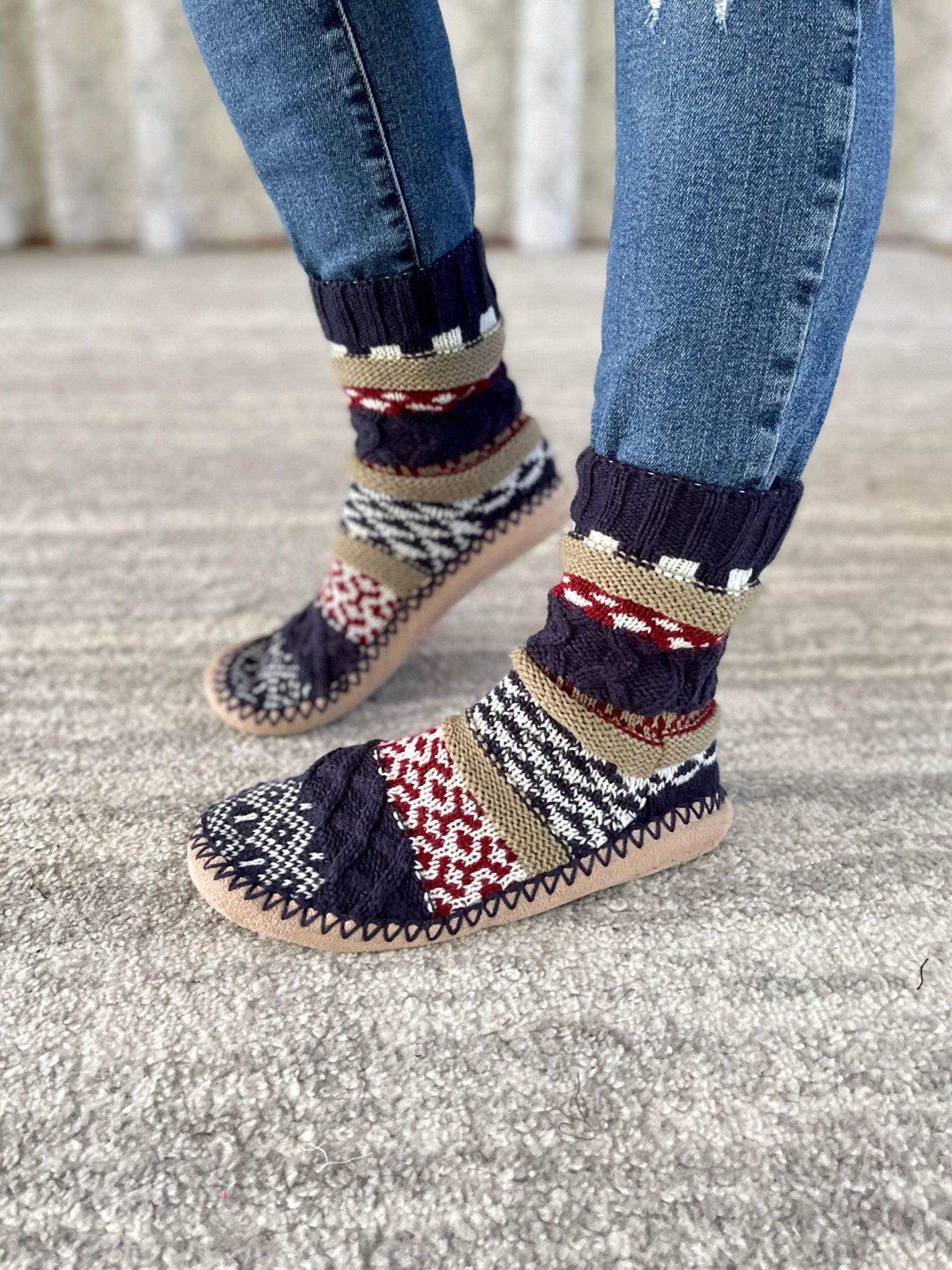 Nordic Night Slipper Booties in Navy