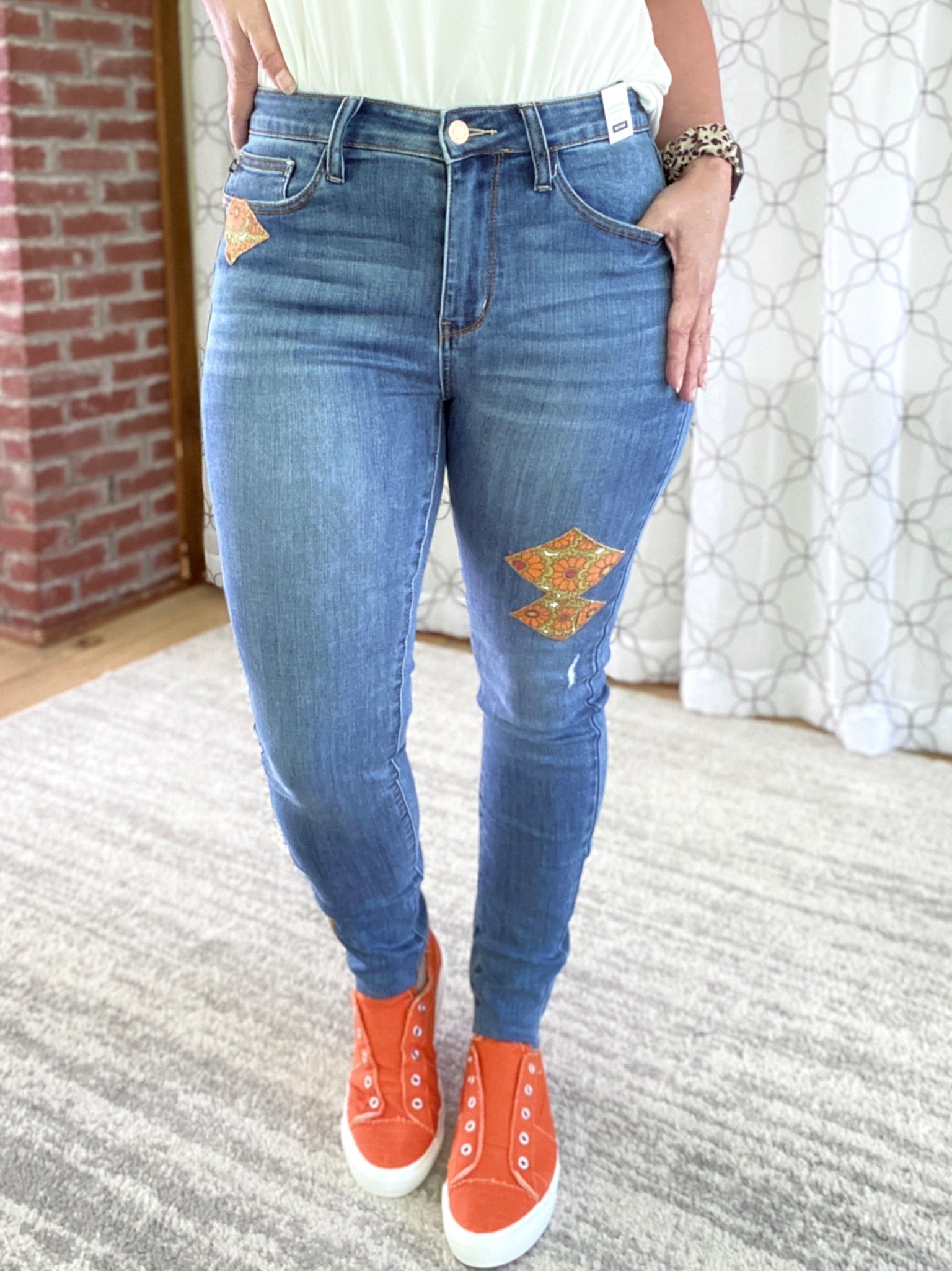 Retro Vibes Judy Blue Patch Skinny Jeans