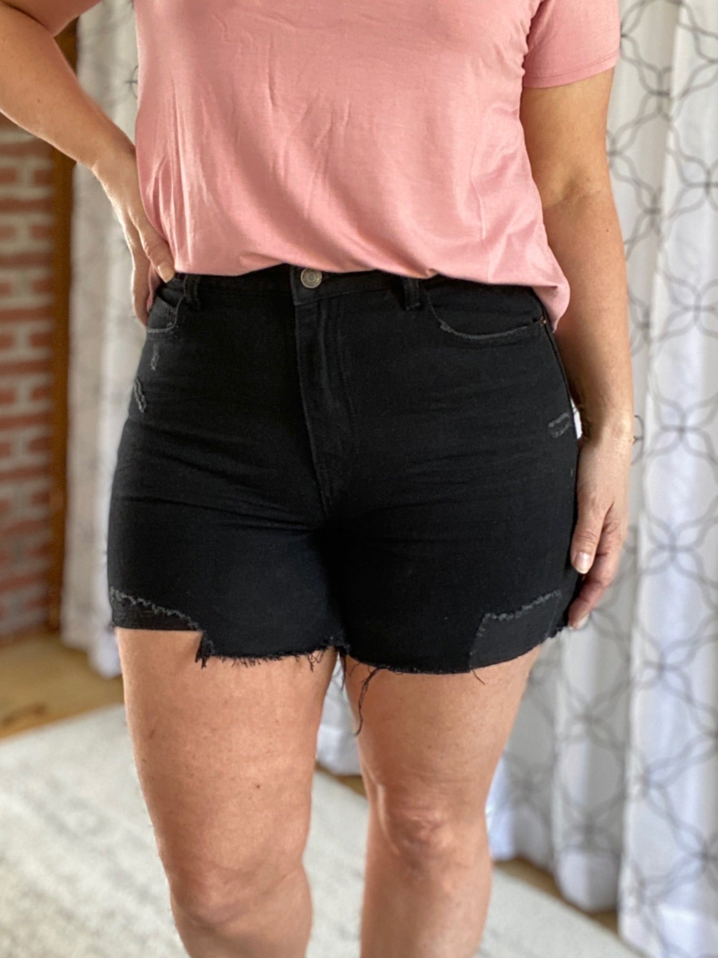 Think About It Black Denim Shorts