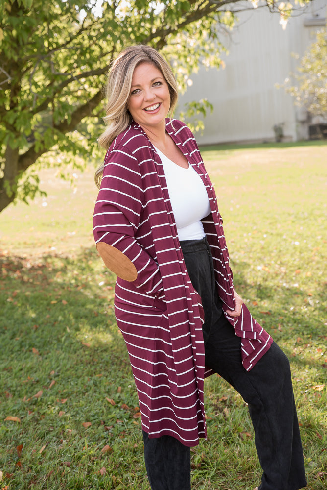 Change Your Stripes Cardigan in Wine