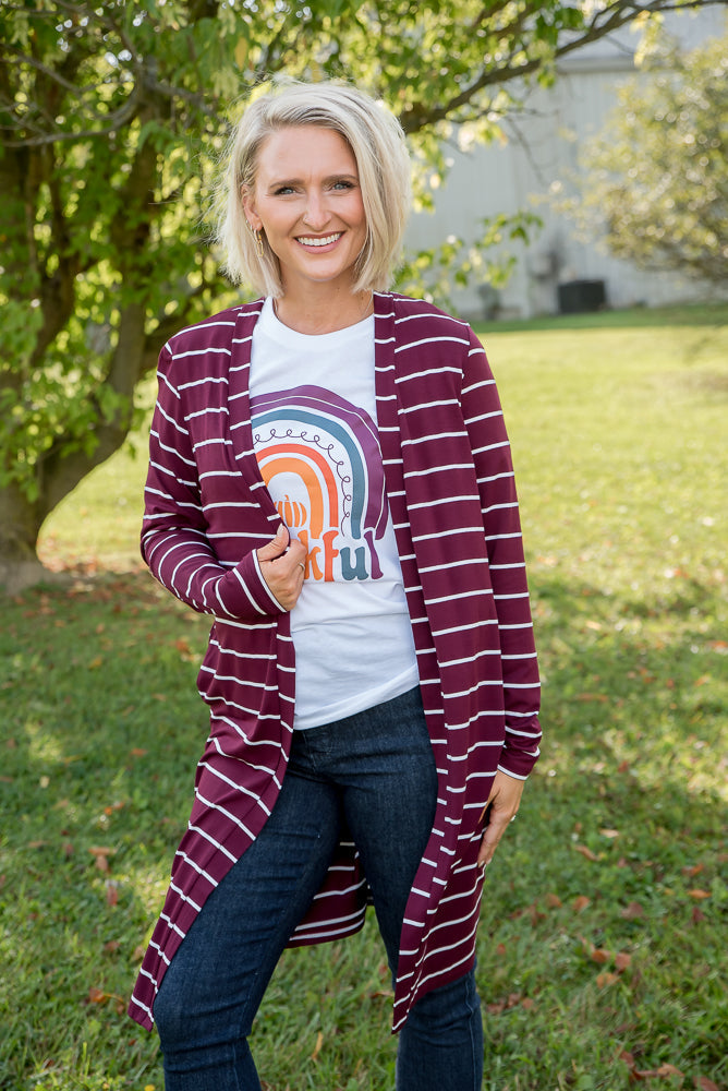 Change Your Stripes Cardigan in Wine