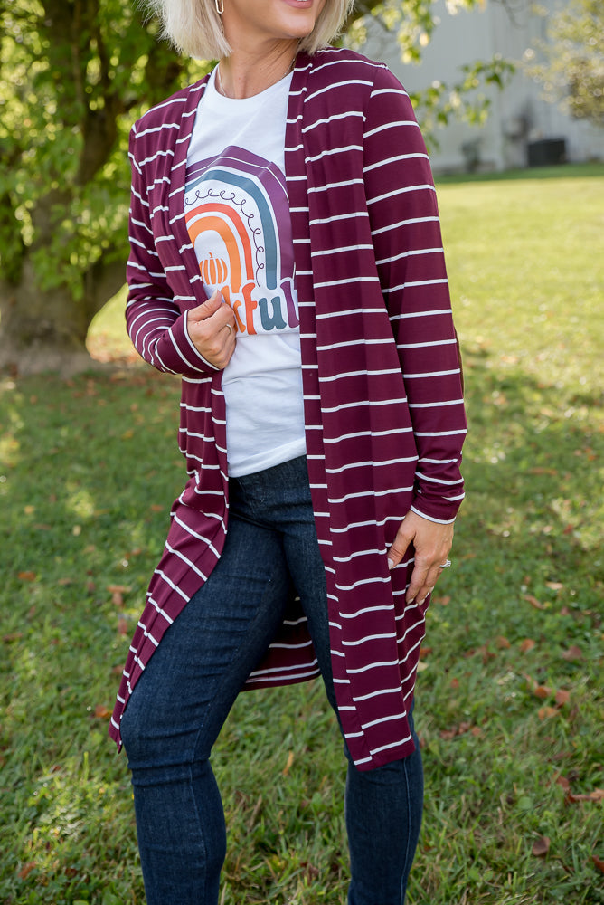 Change Your Stripes Cardigan in Wine