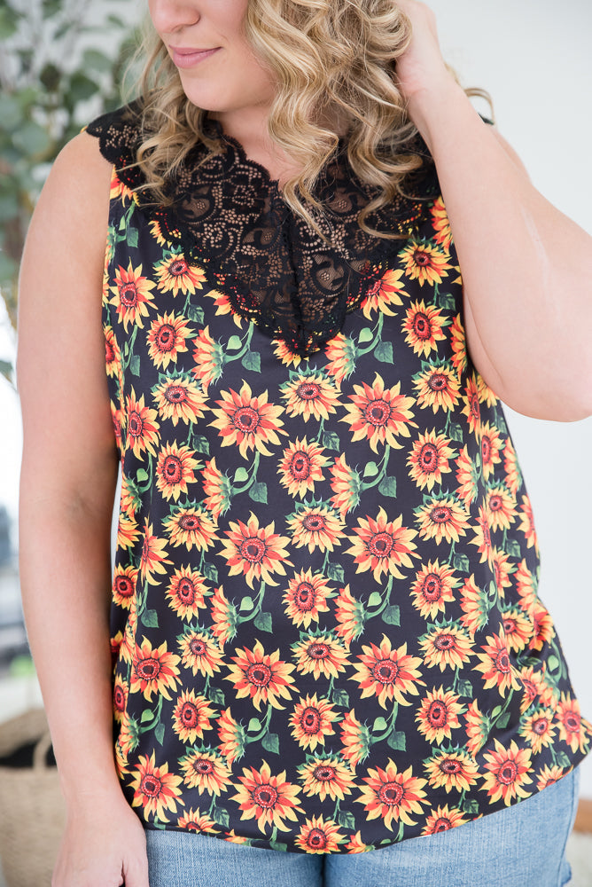 Seeking Sunflowers Lace Tank