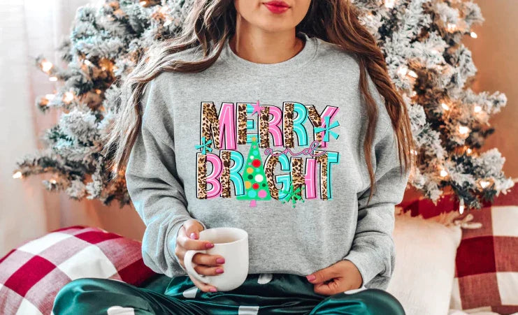 Merry & Bright Christmas Tree Leopard Graphic Tee/Sweatshirt options