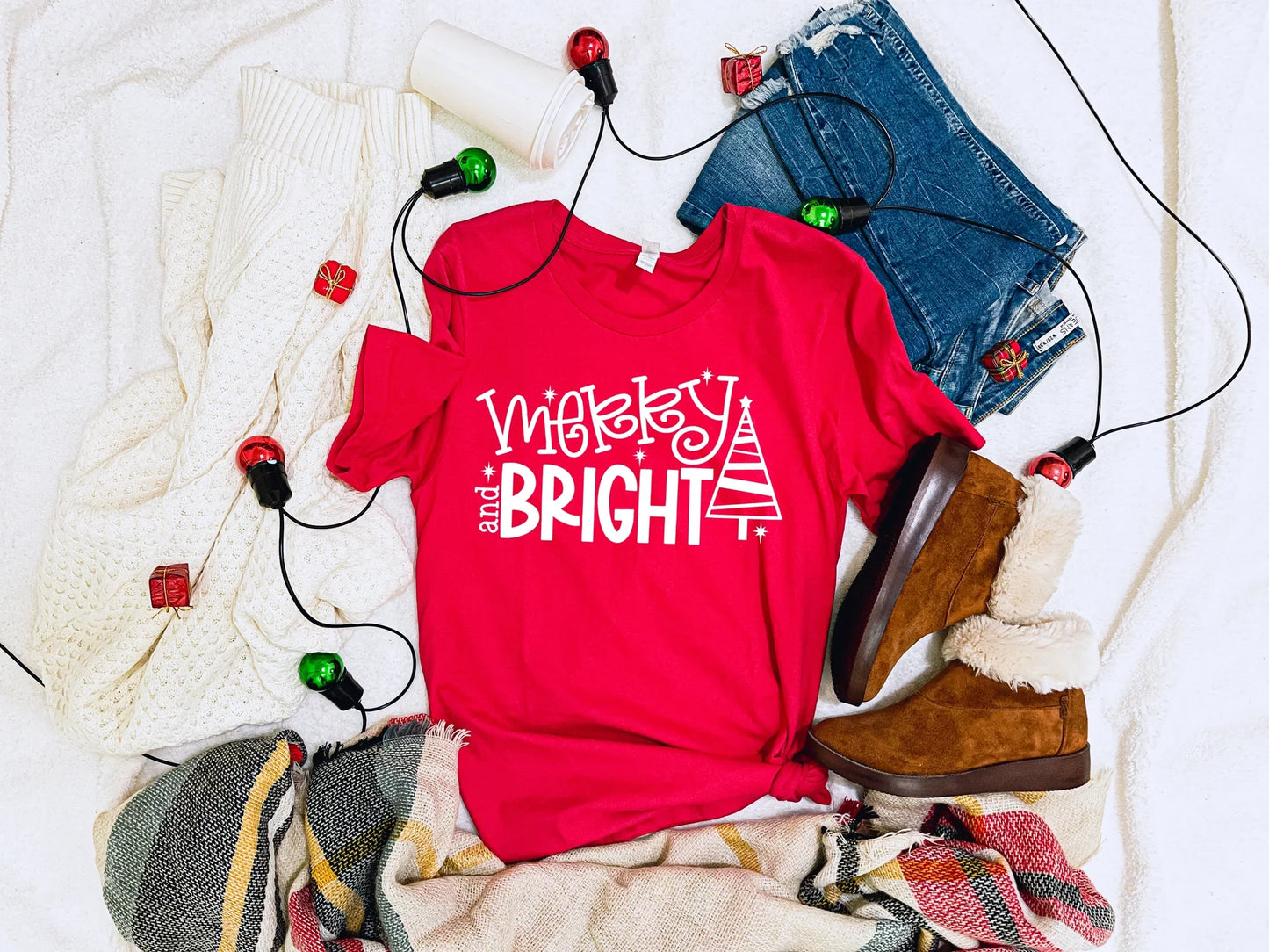 Merry and Bright with tree Graphic Tee