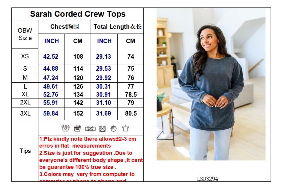 New Sarah Corded Crew -#5-Oatmeal