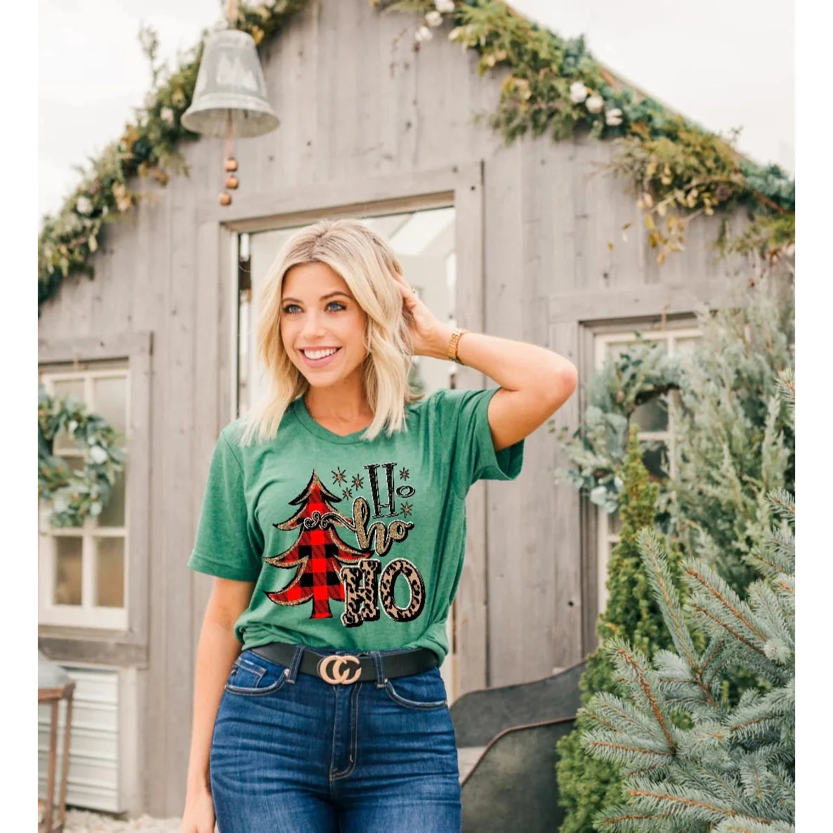 Ho ho ho (buffalo plaid tree) Graphic Tee