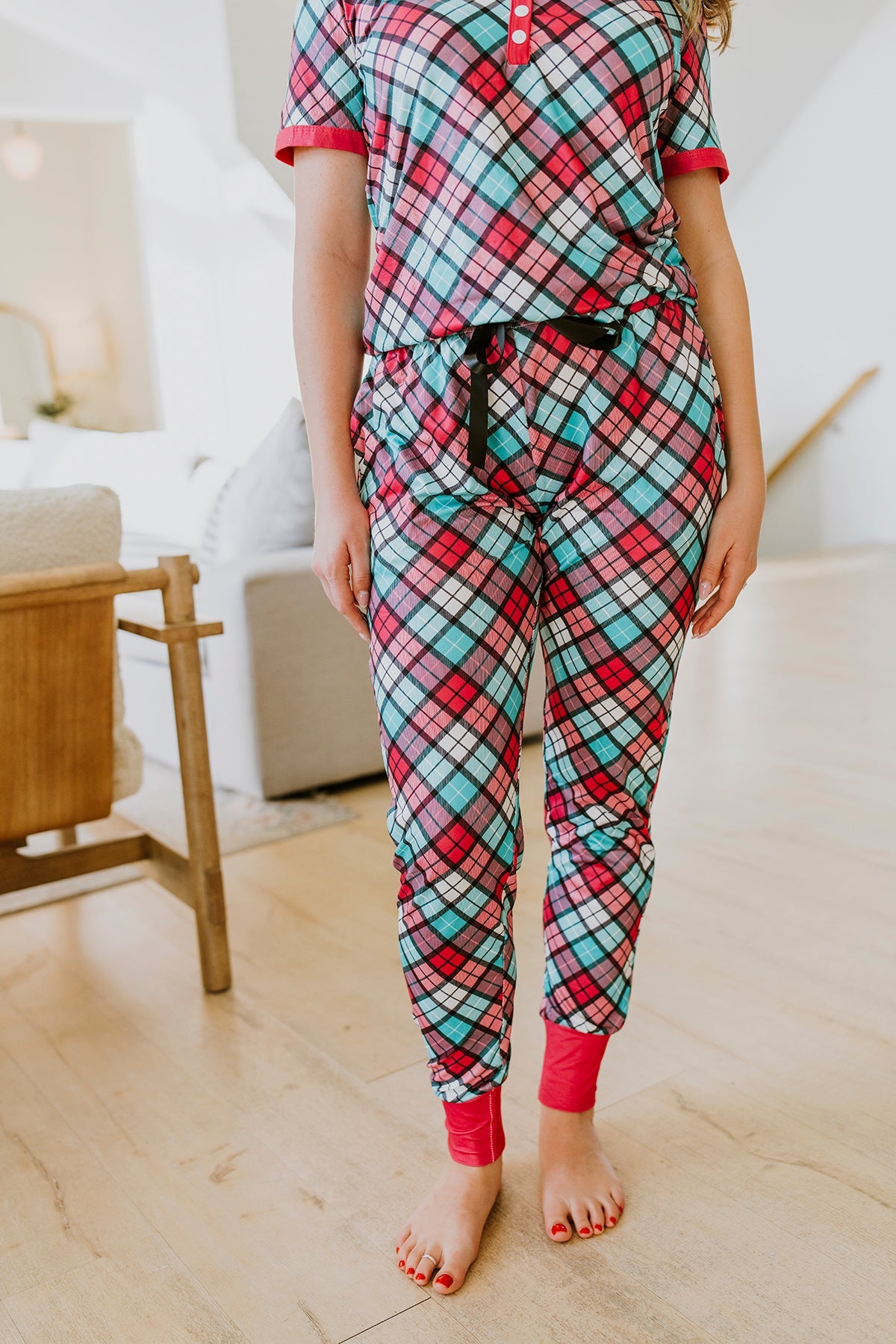 Preorder:Short Sleeve Jogger PJ Set -#6-Plaid(Close 12.22.2023)