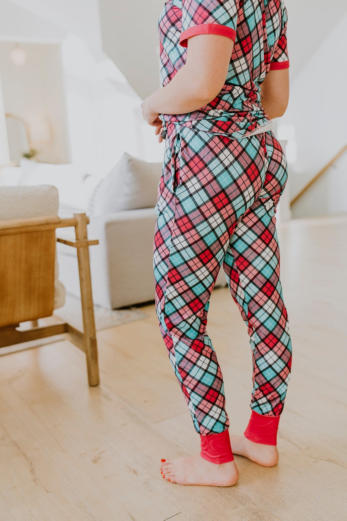 Preorder:Short Sleeve Jogger PJ Set -#6-Plaid(Close 12.22.2023)