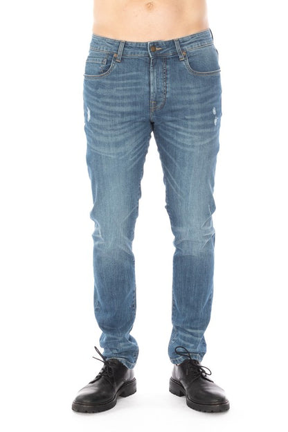 DISTRESSED SLIM TAPER DENIM JEANS