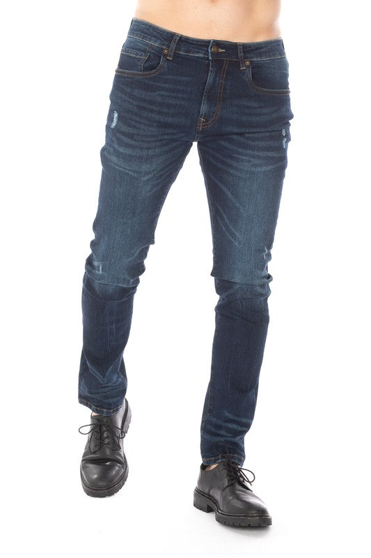 DISTRESSED SLIM TAPER DENIM JEANS