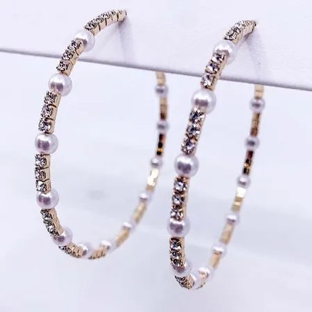 Rhinestone Pearl Hoops